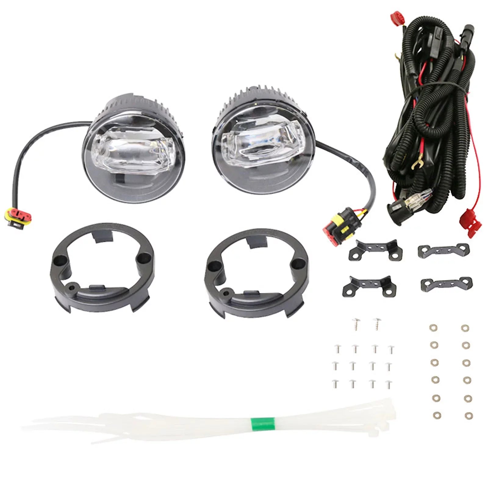 Ikon Motorsports Suitable with Ford Mustang, Ford Focus, Ford Taurus X, Ford Transit Connect; Lincoln LS & Navigator Front LED Fog Lamp Foglight Pair LH RH Clear Lens W/ Wire Harness