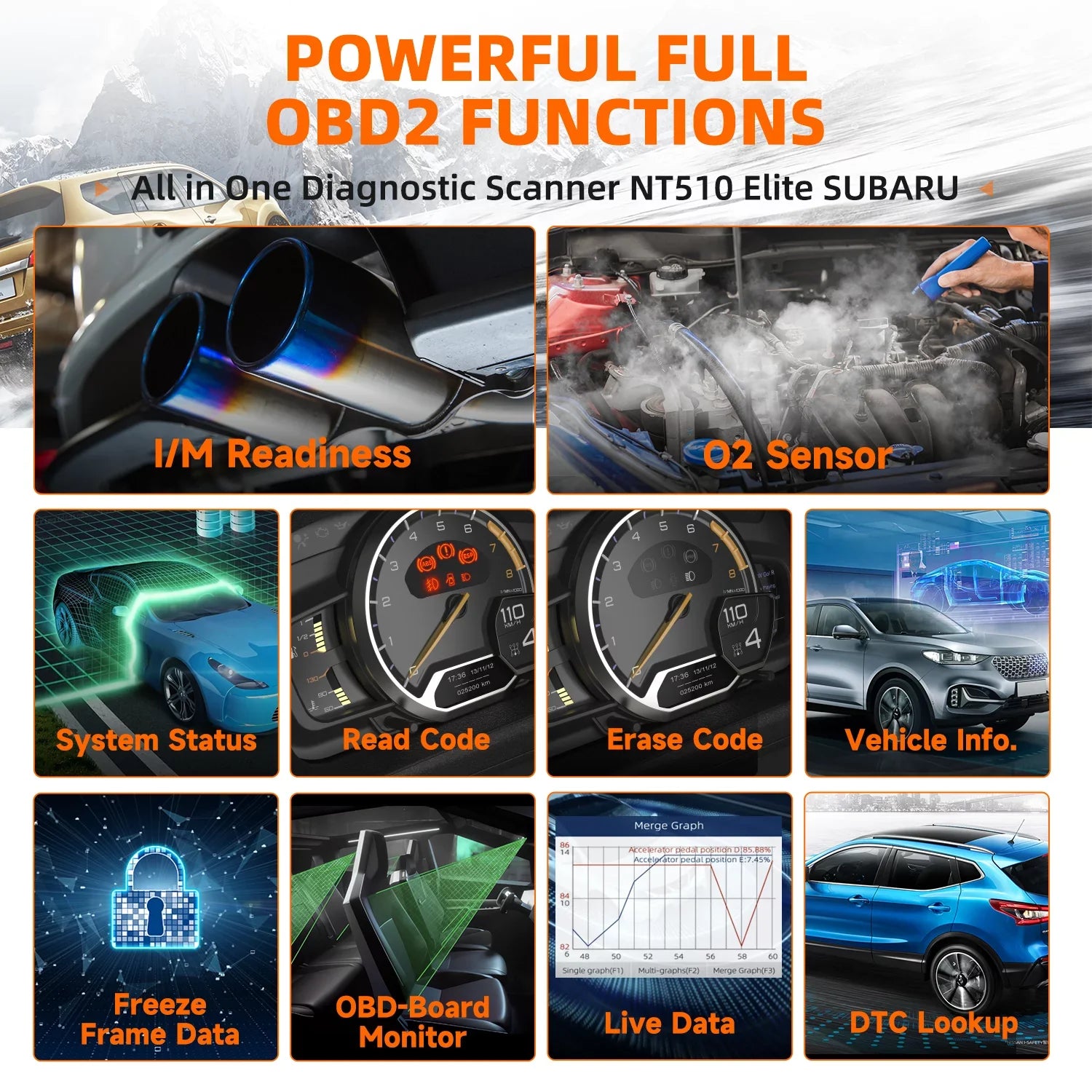 Foxwell NT510 Elite OBD2 Scanner Fits for Subaru Automotive Code Reader All System Scan Tool Professional Reset Tool for Subaru BRZ Forester WRX Automotive Scanner Auto Analyzer OBDII OBD Code Scanner