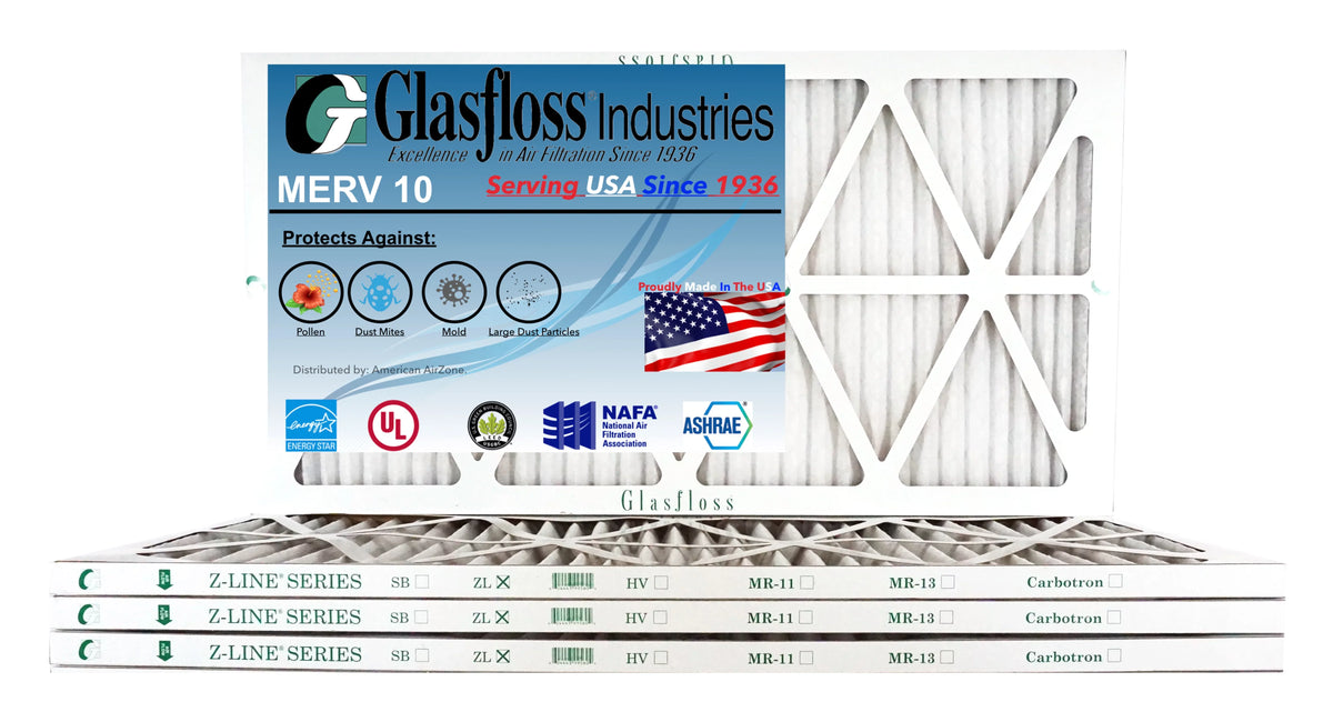 Glasfloss 18x27x1 - MERV 10 -Qty:4 - Furnace Air Filter - Made in USA (Actual Size: 17.5 x 26.5x7/8 inch)