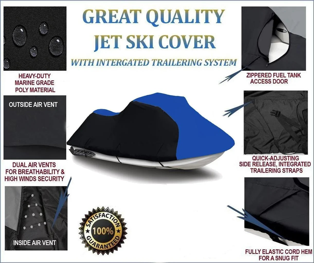 BLACK / BLUE HEAVY-DUTY, PWC 600D JET SKI Wrap Matching for Sea Doo Sea-Doo Bombardier RXT-X 260 2010 2011 2012 2013 2014 2015