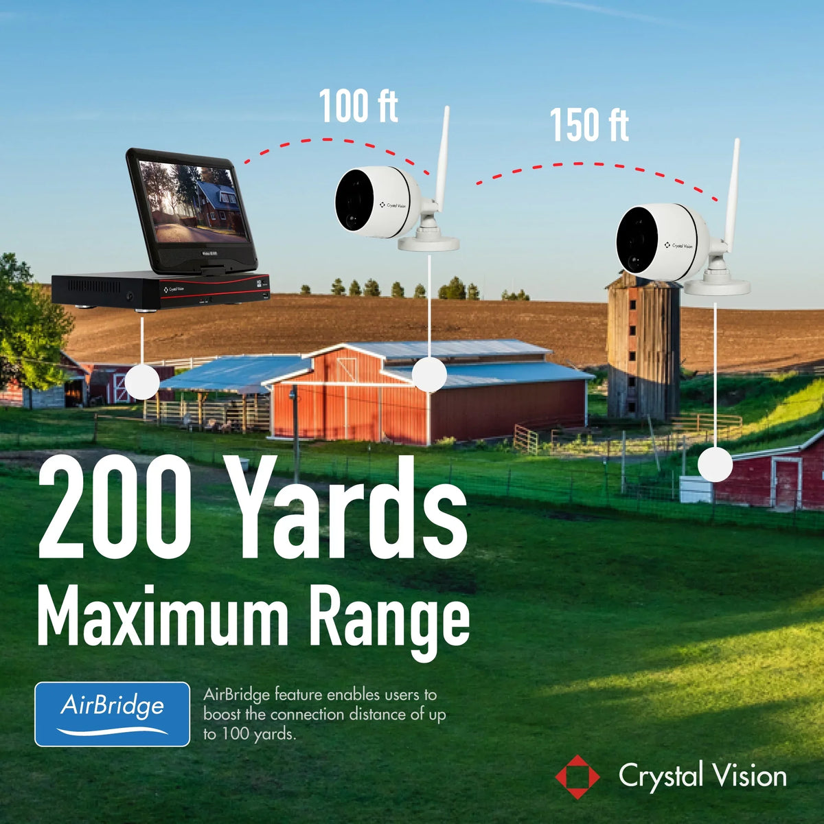 [8CH] Crystal Vision HD Wireless Surveillance System NVR CCTV w/ 10.1 In Built-In Monitor, 6X Floodlight 2 Way Audio Siren 3MP Cameras