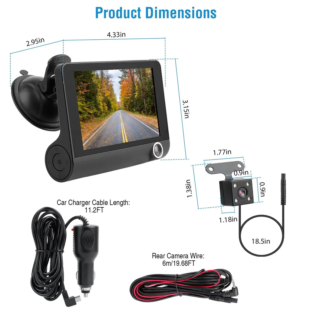 iMouTEK 1080P Touch Screen Car Dash 4in Cam Dash Camera Front and Rear Camera with G-Sensor Loop Recording Motion Detection