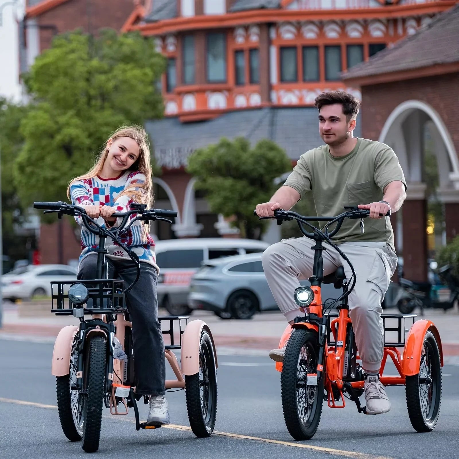 MOPHOTO 16MPH 500W 48V 14.5Ah 20" Electric Folding Tricycle for Women, Electric Motorized Tricycle Adult, Fat Tire 3 Wheel Electric Bikes, Step-Thru 1-Speed Electric Trike for Senior, Men