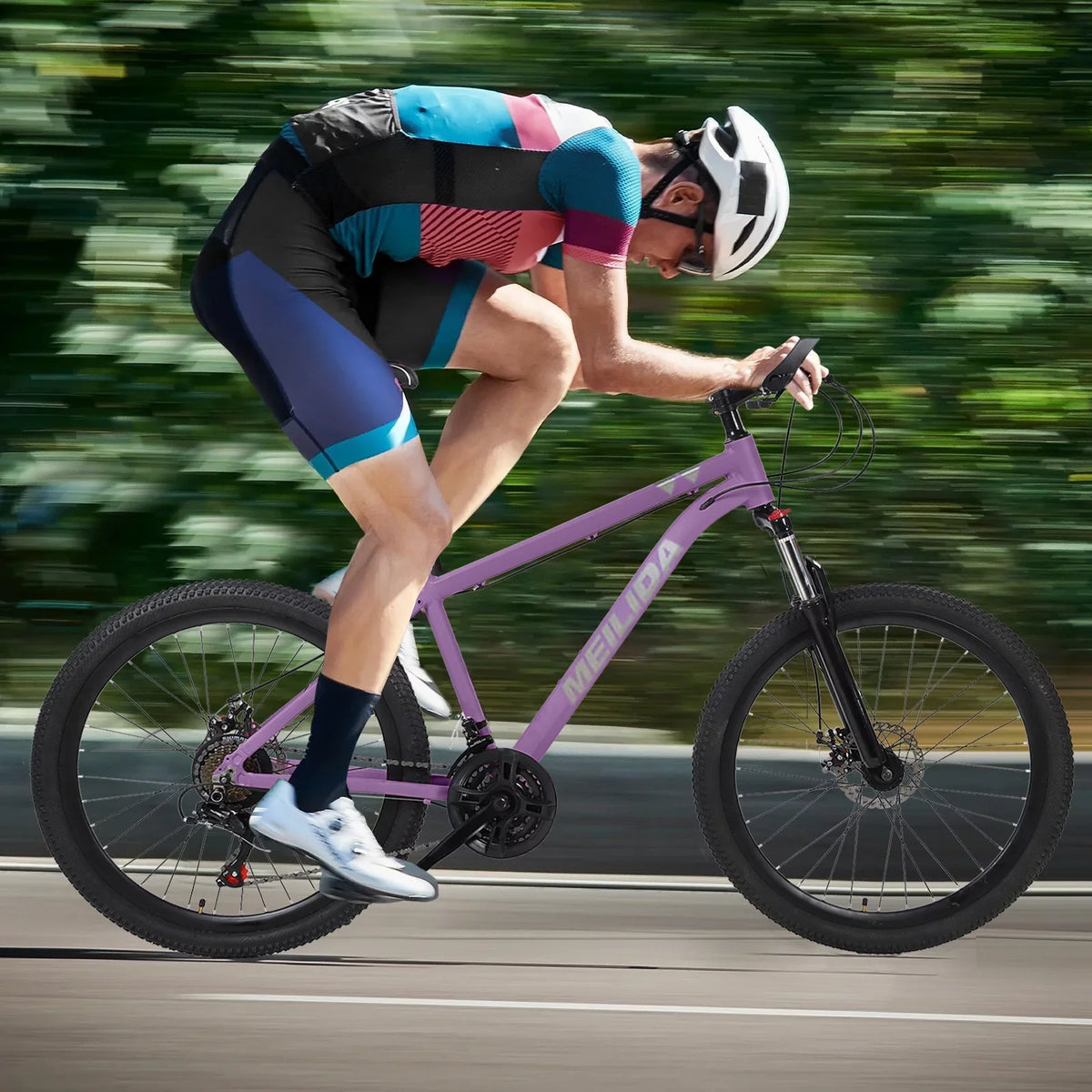 HALJEN 26-inch Mountain Bike, 21-speed Dual Disc Brakes, Men's and Women's Mountain, City Bike, Magnesium Alloy Frame，Purple