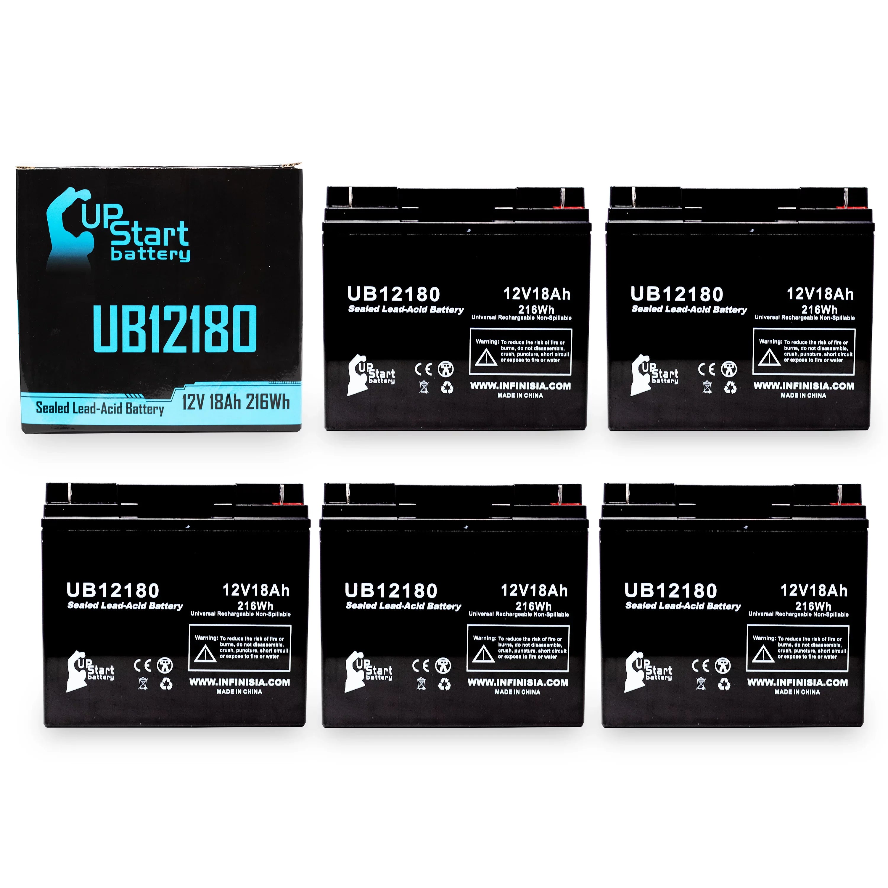5x Pack - Fitting EAGLE PICHER BATTERIES CF12V18 Battery - Replacement UB12180 Universal Sealed Lead Acid Battery (12V, 18Ah, 18000mAh, T4 Terminal, AGM, SLA)