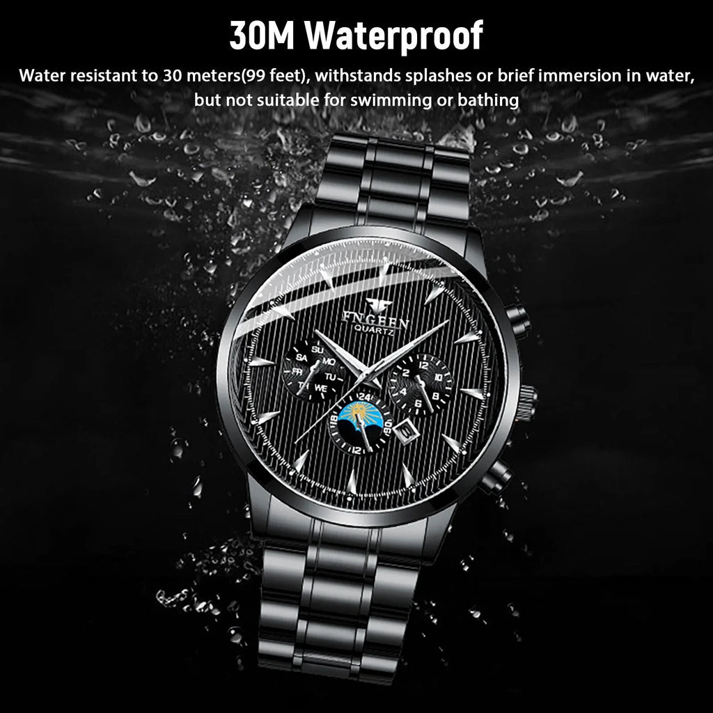 Waterproof Men's Watch Relojes De Hombre Stainless Steel Quartz Classic Luminous
