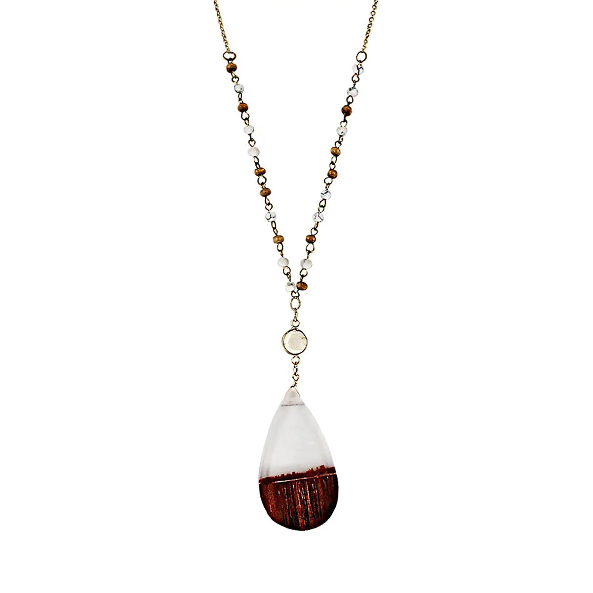 Blue Box Boutique Inc Clear Resin Wood Pendant Beaded Chain Necklace for Women, Tenes | Wood Anniversary Gift