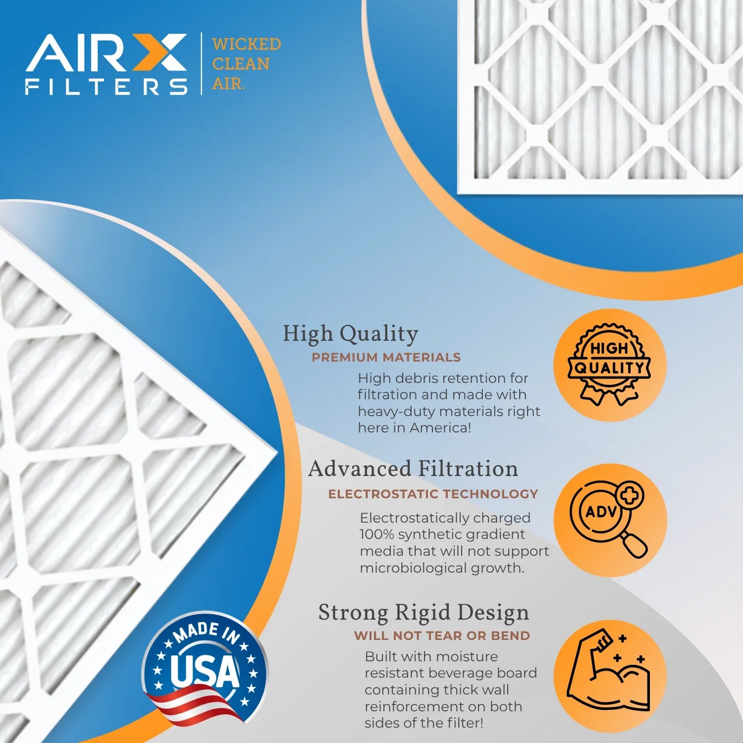 24x24x2 Air Filter MERV 13 Rating, 12 Pack of Furnace Filters Comparable to MPR 1500 - 2200 & FPR 9 - Made in USA by AIRX FILTERS WICKED CLEAN AIR.