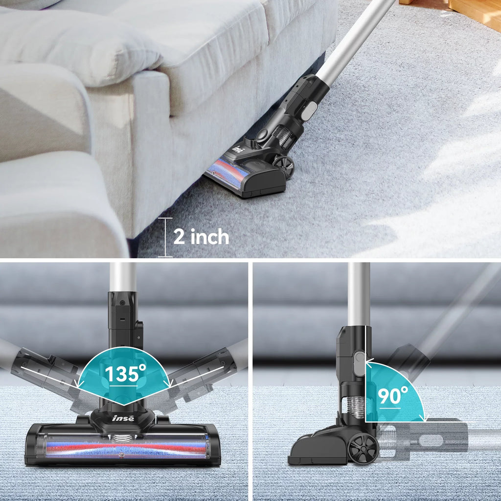 INSE Cordless Vacuum Cleaner, 15Kpa 180W Powerful Suction Stick Vacuum Cleaner, Up to 40min Runtime, 3 in 1 Handheld Vacuum Cleaner for Thin Carpet Hard Floor Pet Hair