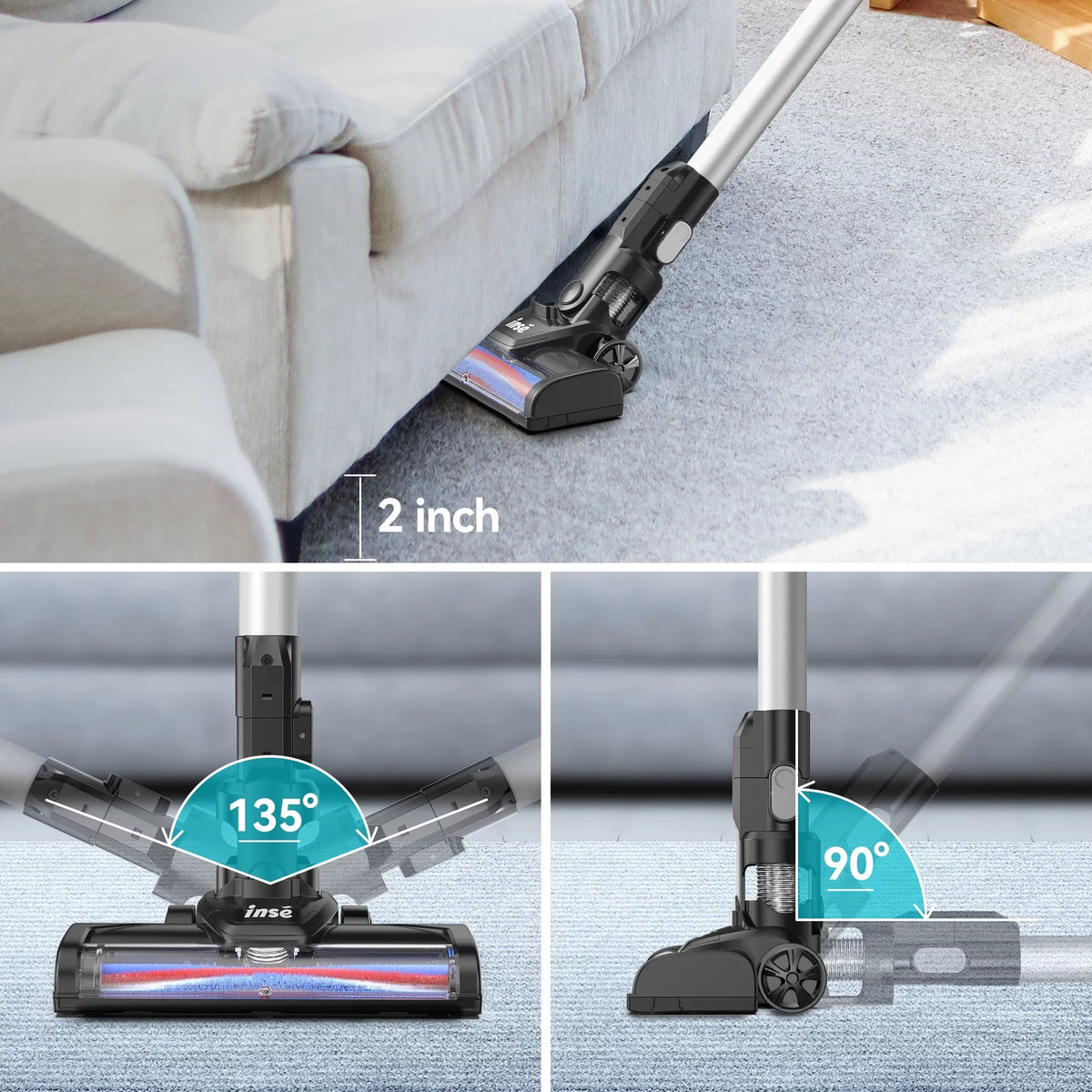 INSE Cordless Vacuum Cleaner, 15Kpa 180W Powerful Suction Stick Vacuum Cleaner, Up to 40min Runtime, 3 in 1 Handheld Vacuum Cleaner for Thin Carpet Hard Floor Pet Hair