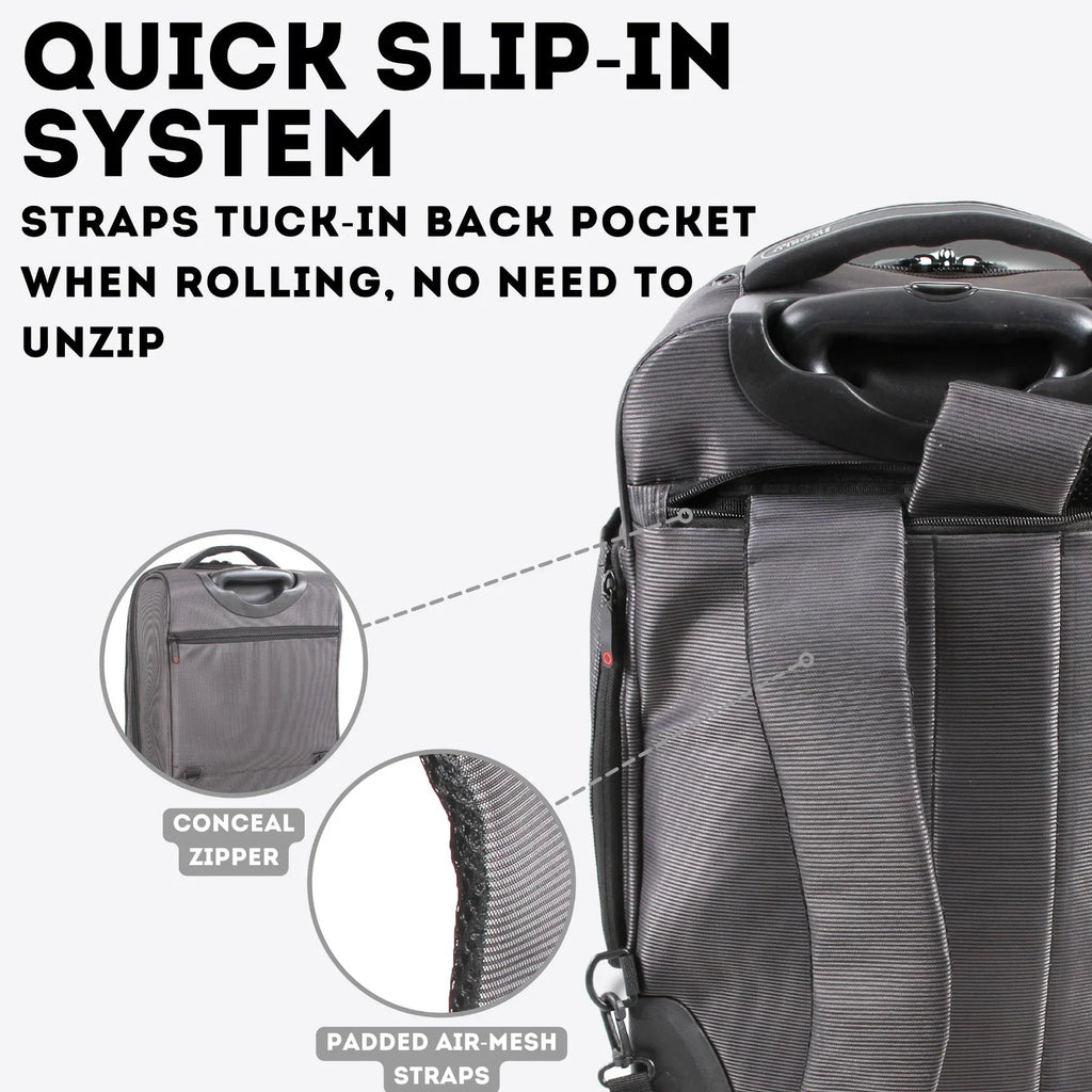 J World Bay Business Carry-on Rolling Backpack for Travel and Commute, Black