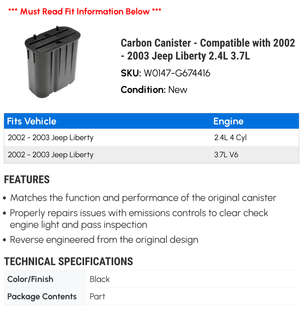Carbon Canister - Suitable with 2002 - 2003 Jeep Liberty 2.4L 3.7L