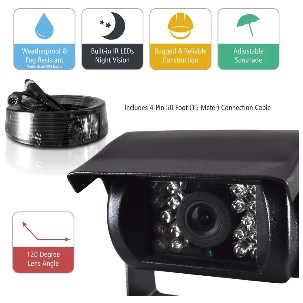 Climate Rearview Backup Camera & Monitor Video System, Commercial Grade, 2 Cameras, 7" Monitor, Dual DC 12-24V for Bus, Truck, Trailer, Van