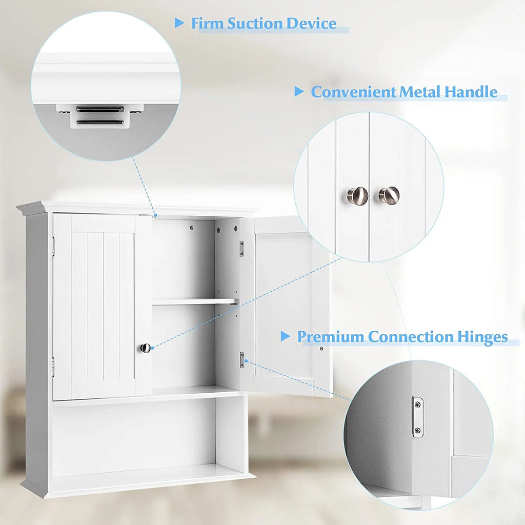 Bathroom Wall Cabinet, Wooden Hanging Storage Cabinet with Doors & Shelves, Multipurpose Storage Cabinet for Bathroom Kitchen Living Room, Wall Mounted Bathroom Medicine Cabinet