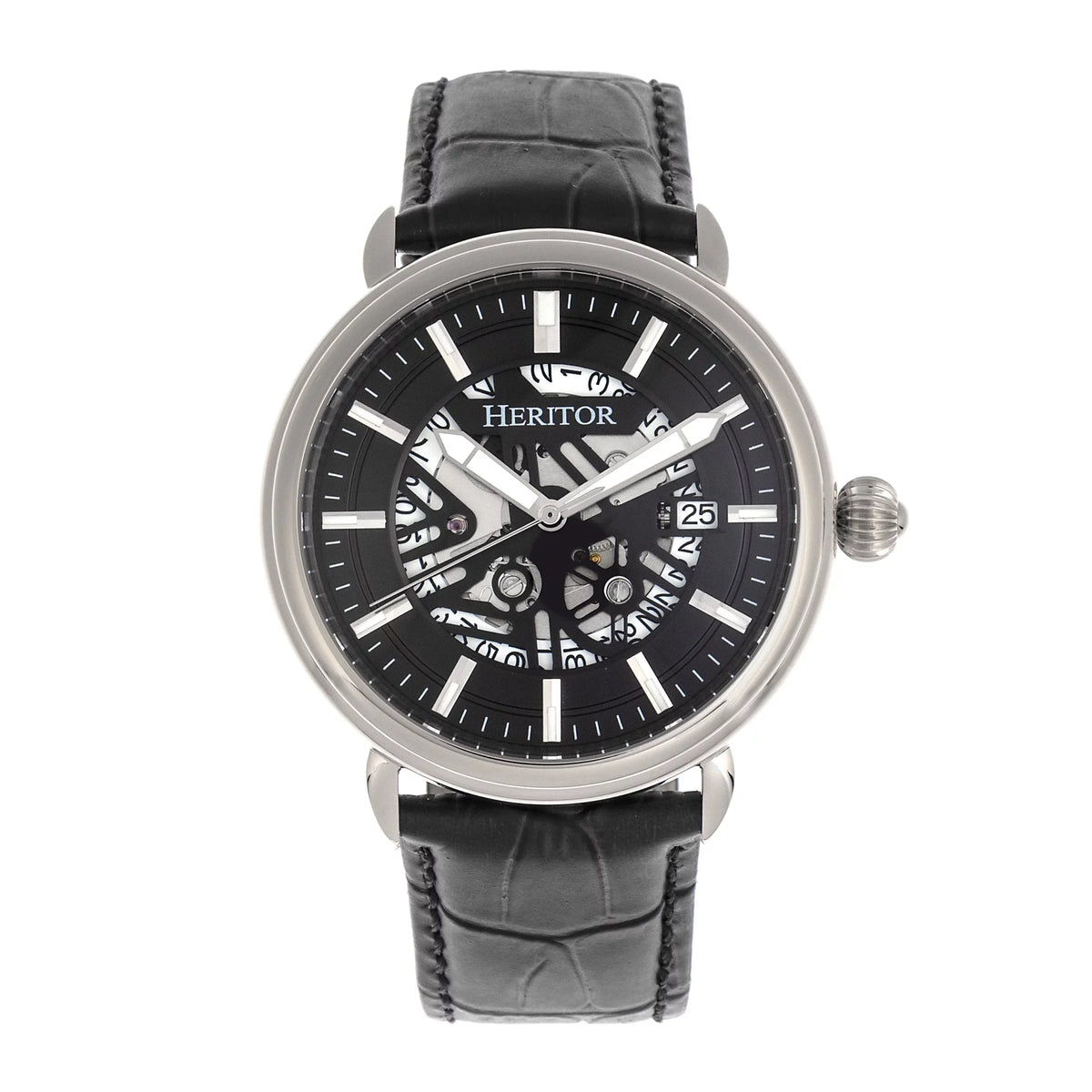 Heritor Automatic Mattias Leather-Band Watch W/Date - Silver